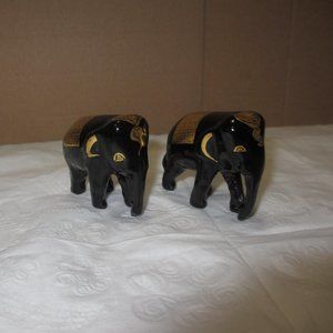 Elephants statuettes figurines Set 2 pc Lot Vintage Gilded Black and Gold